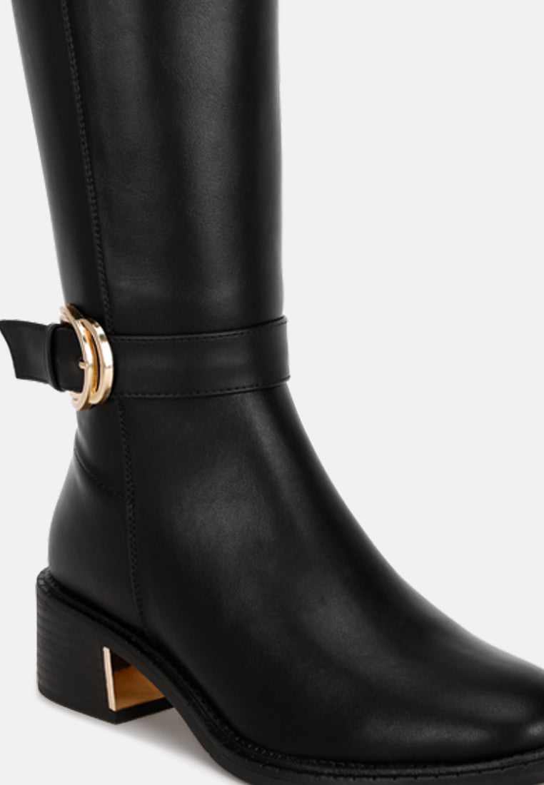Lewang Metallic Buckle Detail Long Boots#color_black-smooth