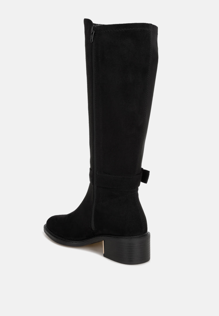Lewang Metallic Buckle Detail Long Boots#color_black-suede