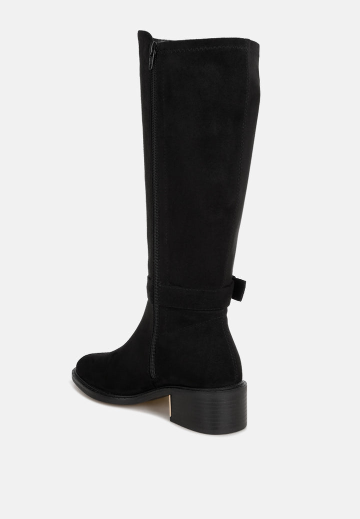 Lewang Metallic Buckle Detail Long Boots#color_black-suede