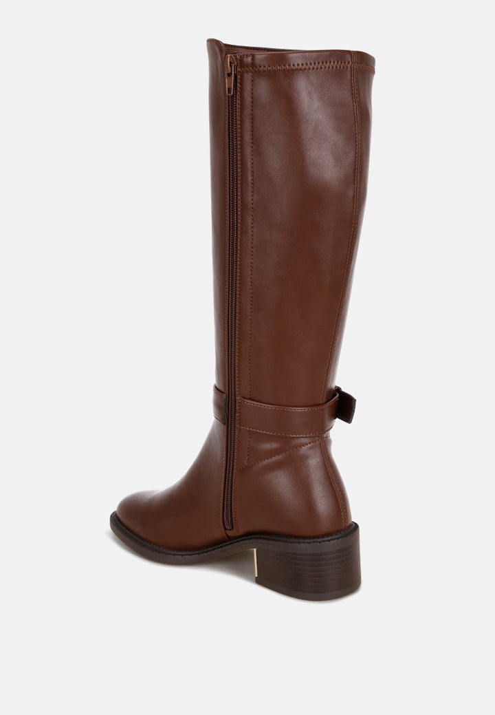 Lewang Metallic Buckle Detail Long Boots#color_brown-smooth