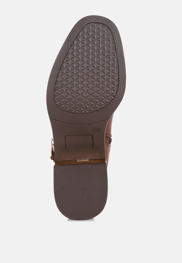 Lewang Metallic Buckle Detail Long Boots#color_brown-smooth