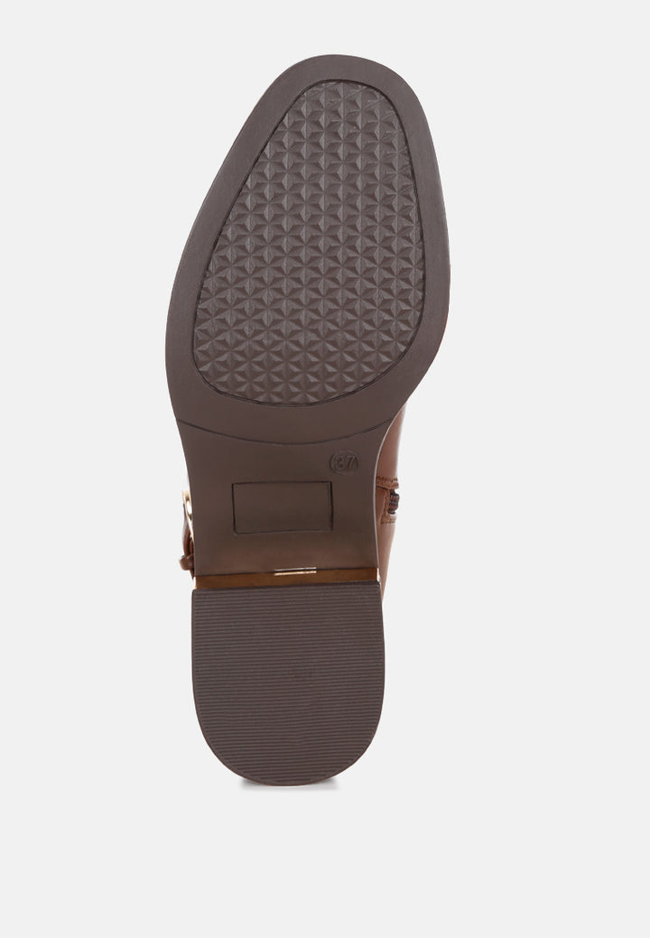 Lewang Metallic Buckle Detail Long Boots#color_brown-smooth