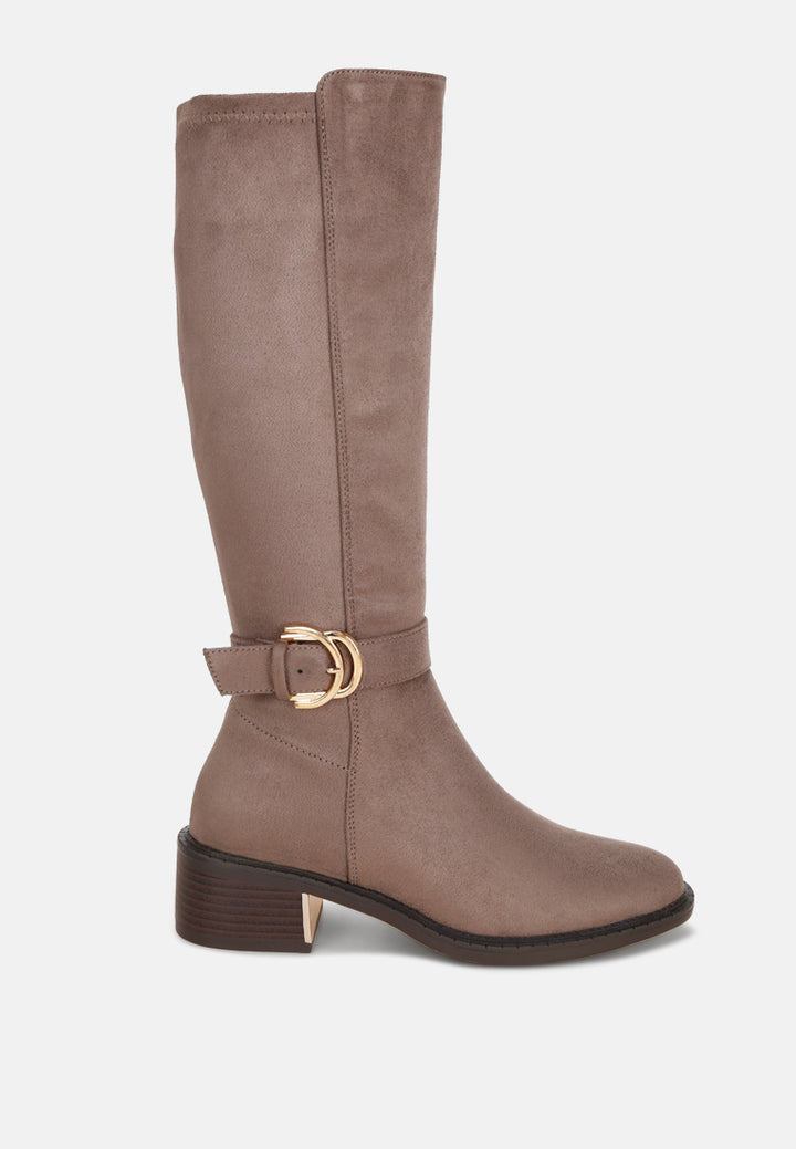Lewang Metallic Buckle Detail Long Boots#color_taupe-suede