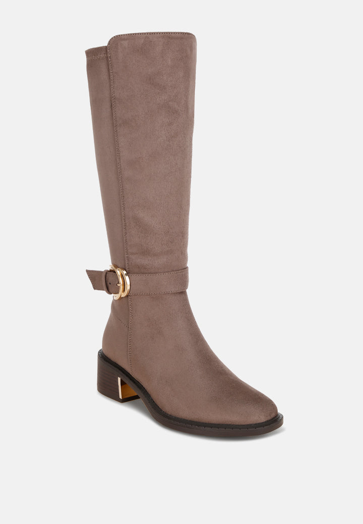 Lewang Metallic Buckle Detail Long Boots#color_taupe-suede