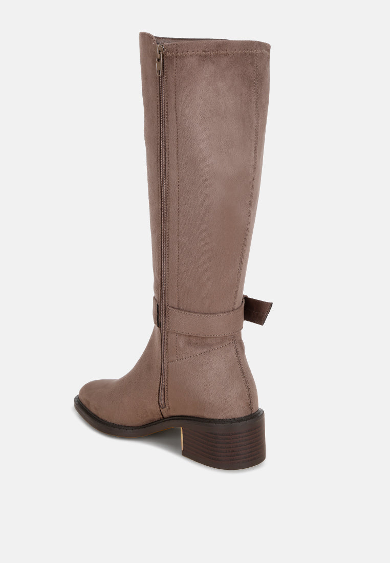 Lewang Metallic Buckle Detail Long Boots#color_taupe-suede