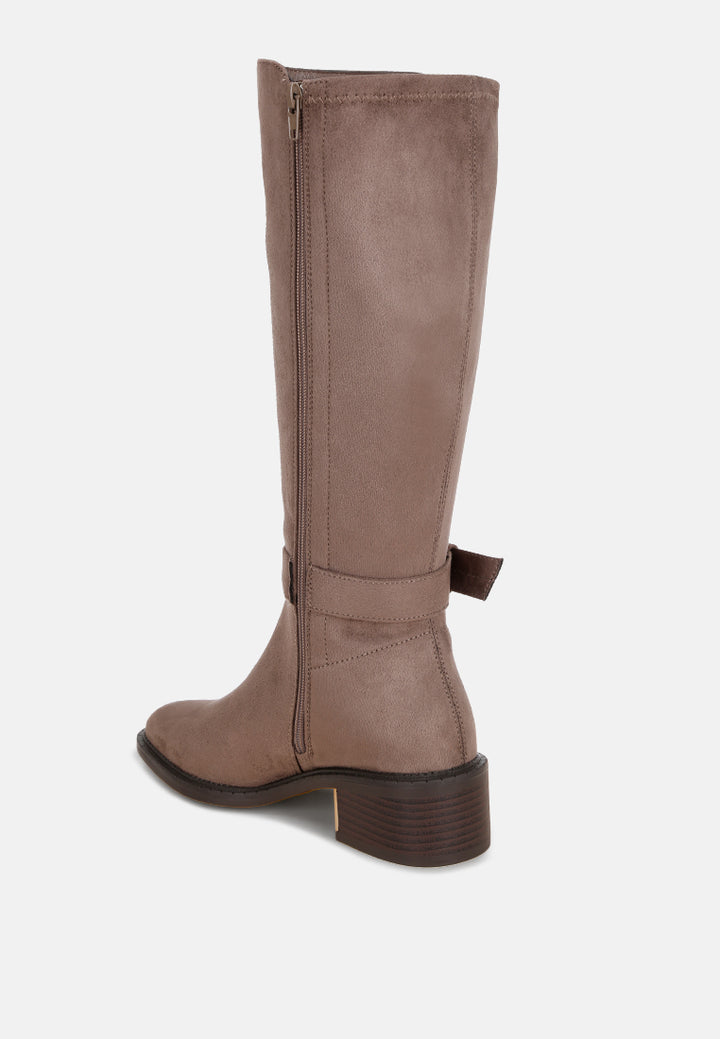 Lewang Metallic Buckle Detail Long Boots#color_taupe-suede