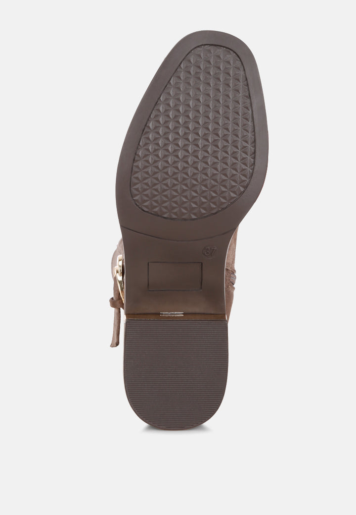 Lewang Metallic Buckle Detail Long Boots#color_taupe-suede
