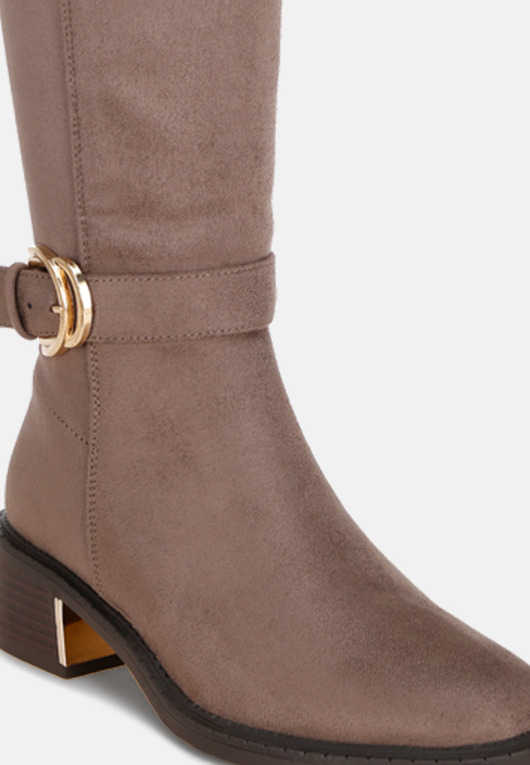 Lewang Metallic Buckle Detail Long Boots#color_taupe-suede