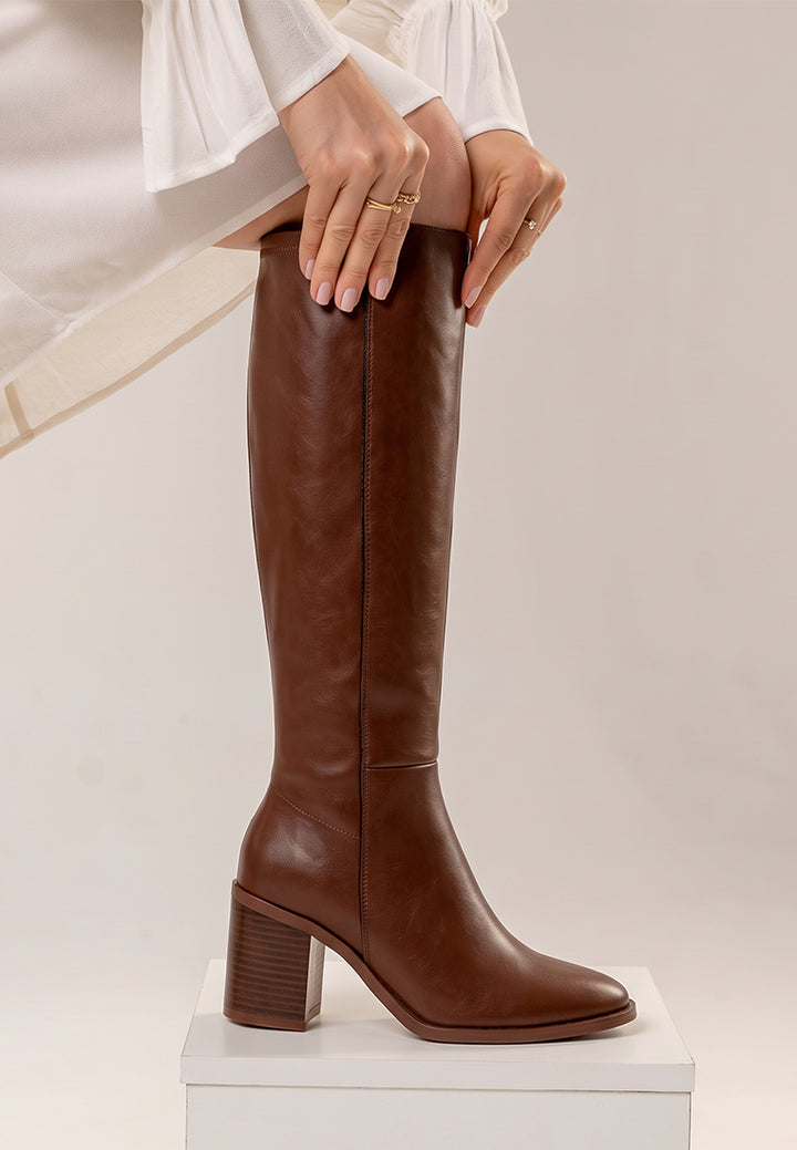 sajama knee-high stretch fit boots#color_brown-smooth