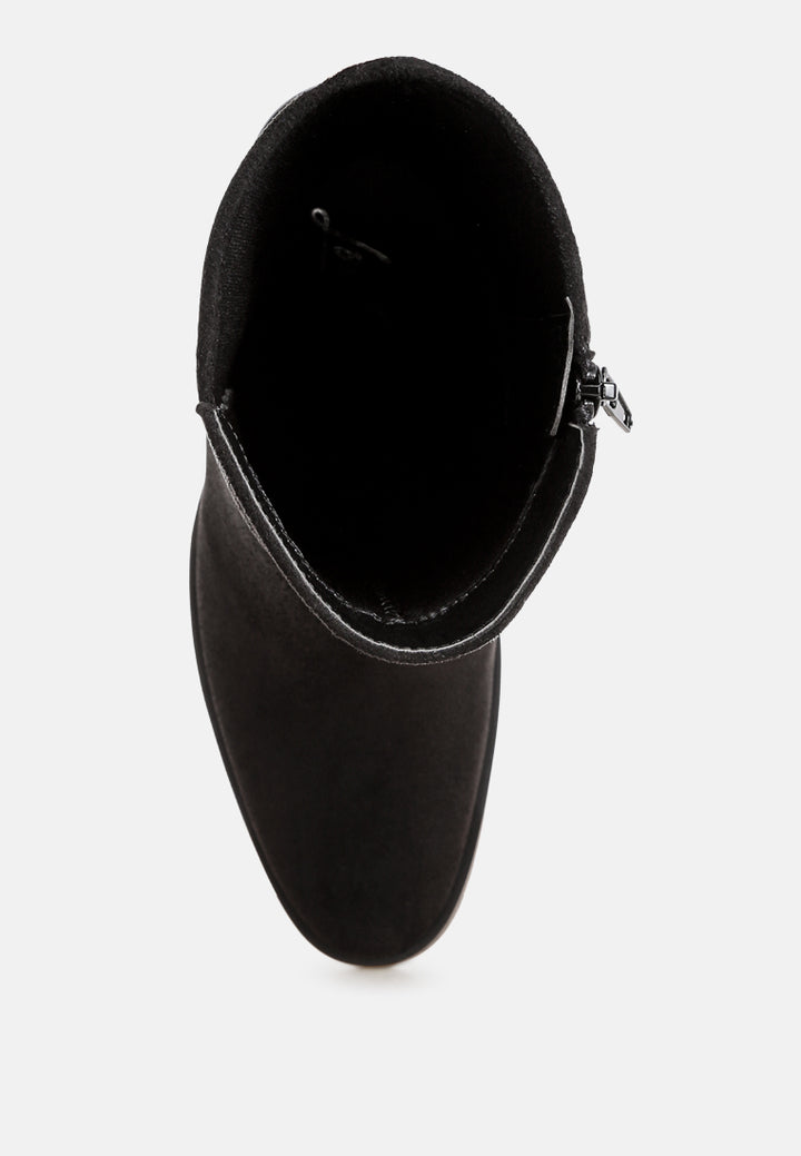 Lucania Chunky Block Heel Ankle Boots#color_black-suede