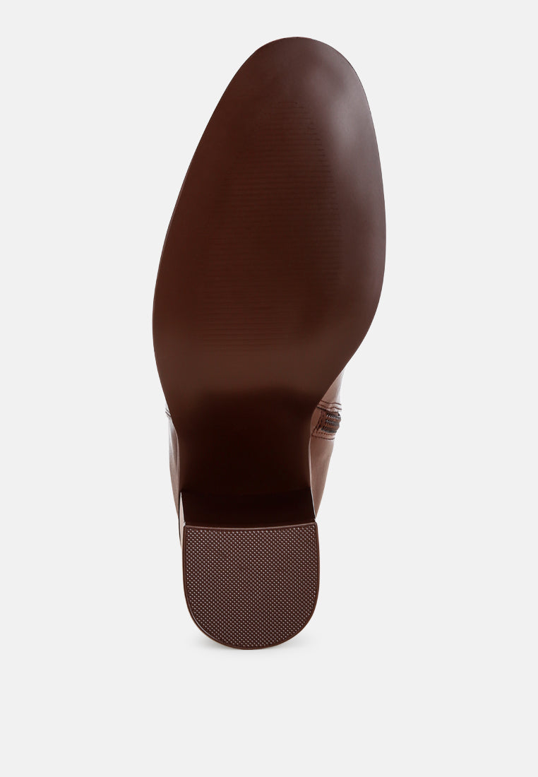 Lucania Chunky Block Heel Ankle Boots#color_brown-smooth