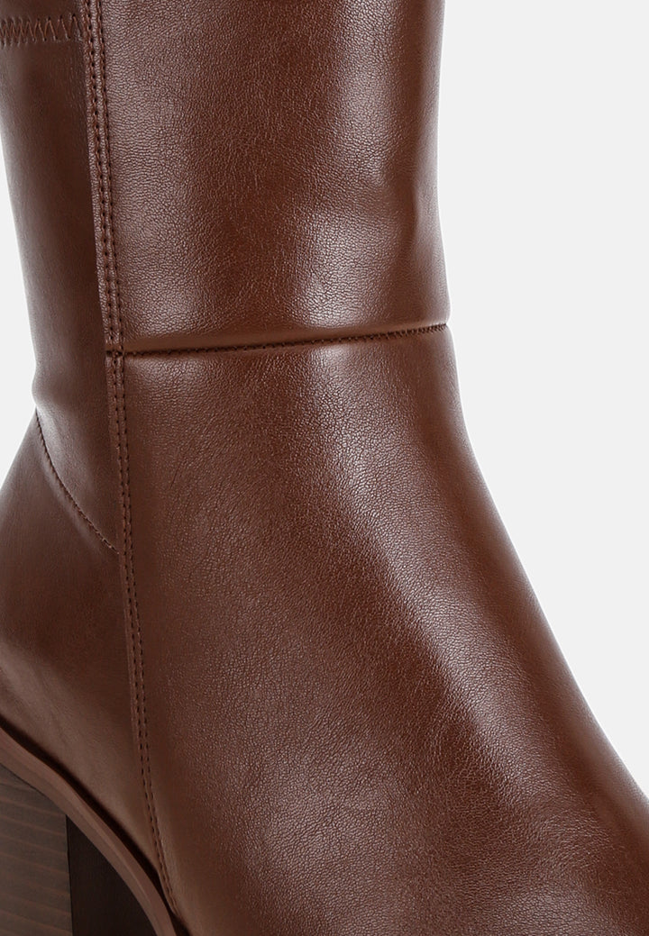 Lucania Chunky Block Heel Ankle Boots#color_brown-smooth