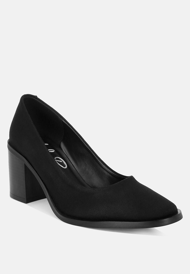 Amalina Almond Toe Block Heel Pumps#color_black-suede