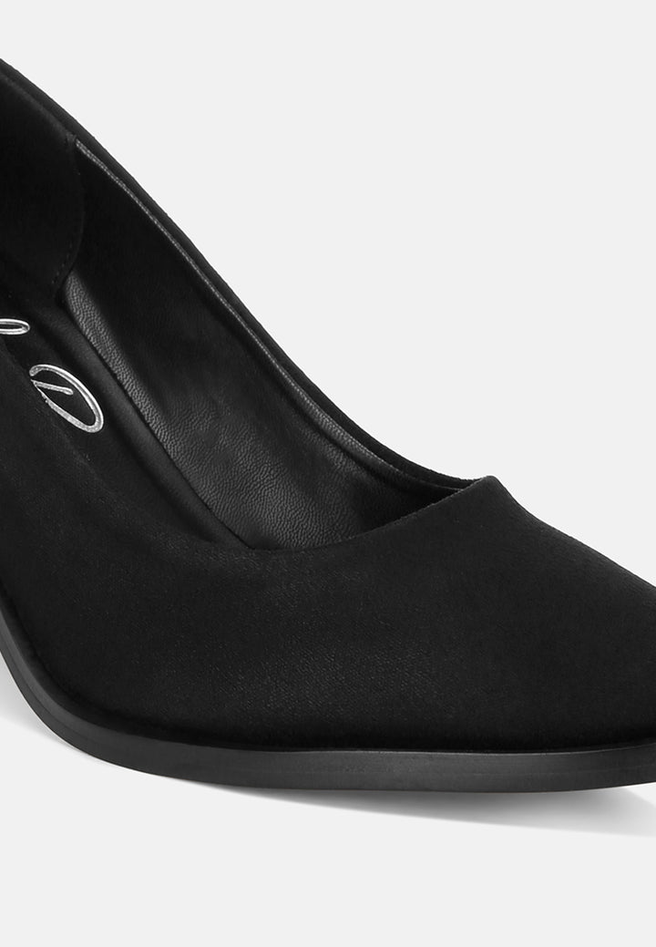 Amalina Almond Toe Block Heel Pumps#color_black-suede