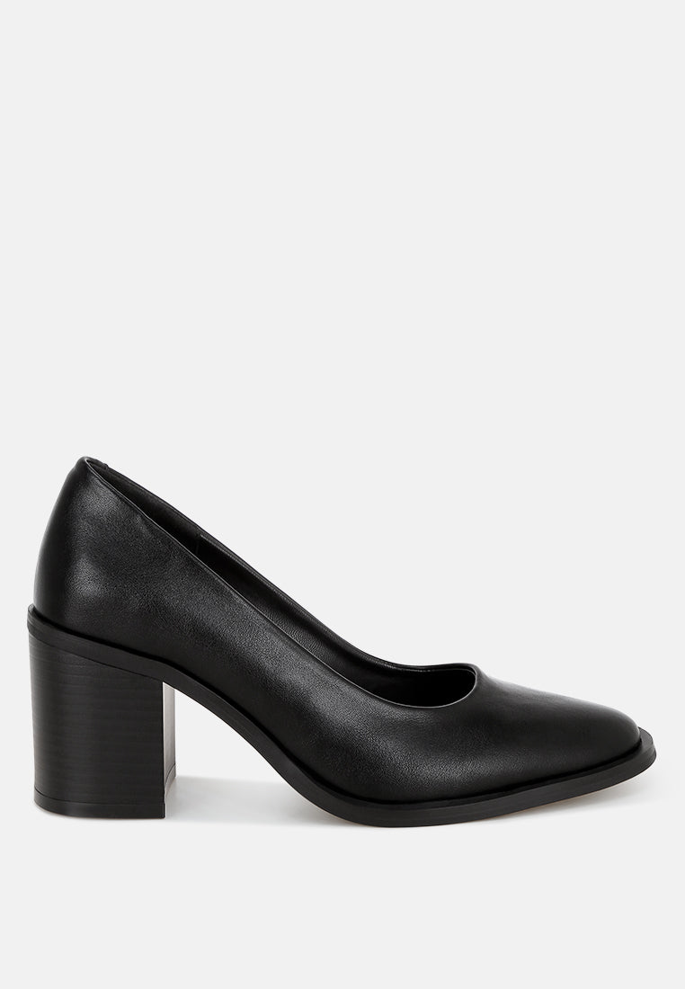 Amalina Almond Toe Block Heel Pumps#color_black-smooth