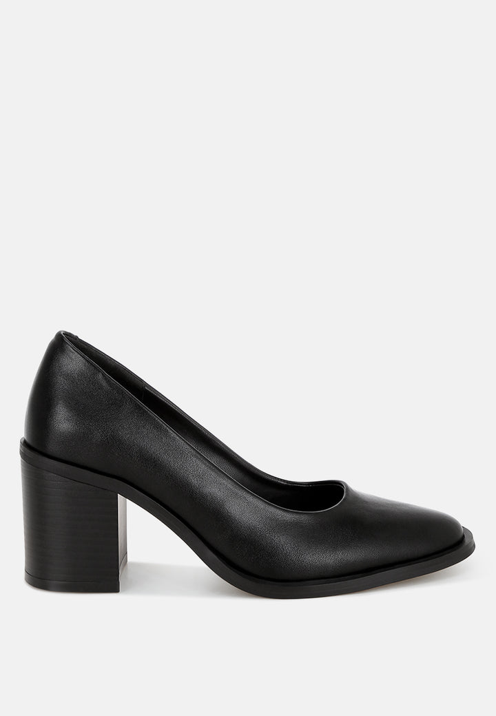 Amalina Almond Toe Block Heel Pumps#color_black-smooth