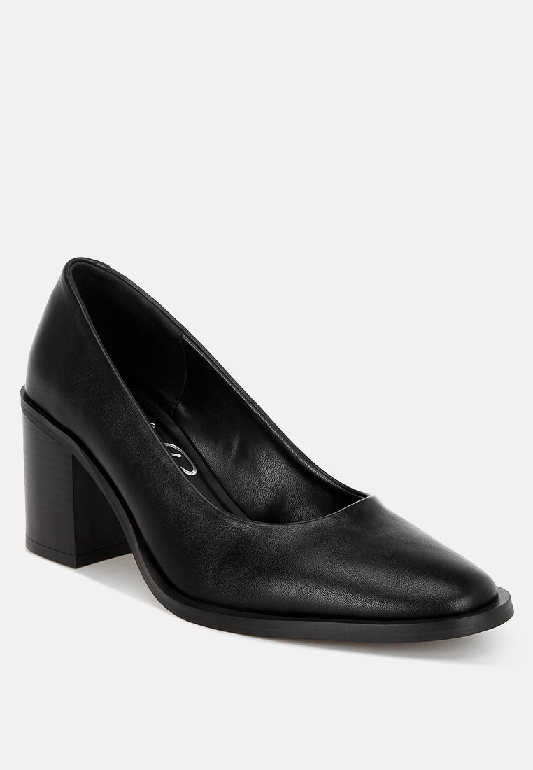 Amalina Almond Toe Block Heel Pumps#color_black-smooth