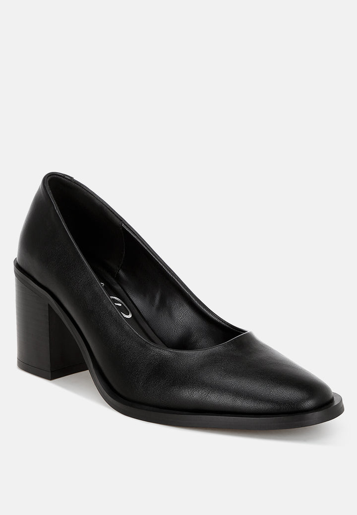 Amalina Almond Toe Block Heel Pumps#color_black-smooth