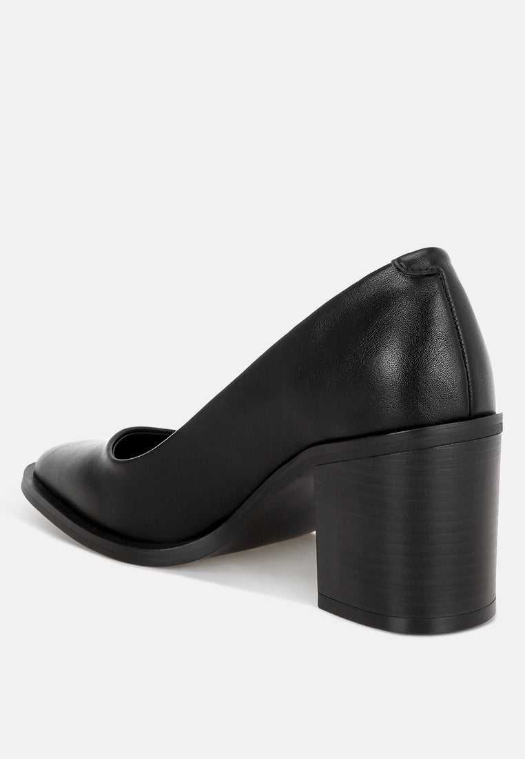 Amalina Almond Toe Block Heel Pumps#color_black-smooth