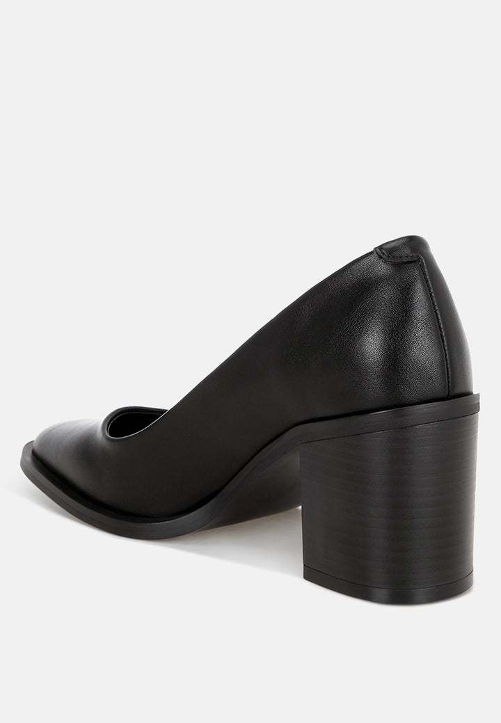 Amalina Almond Toe Block Heel Pumps#color_black-smooth