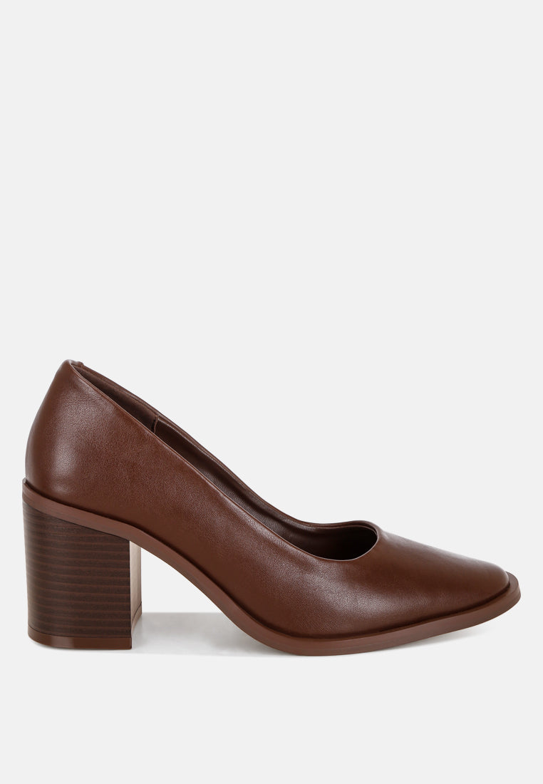 Amalina Almond Toe Block Heel Pumps#color_brown-smooth