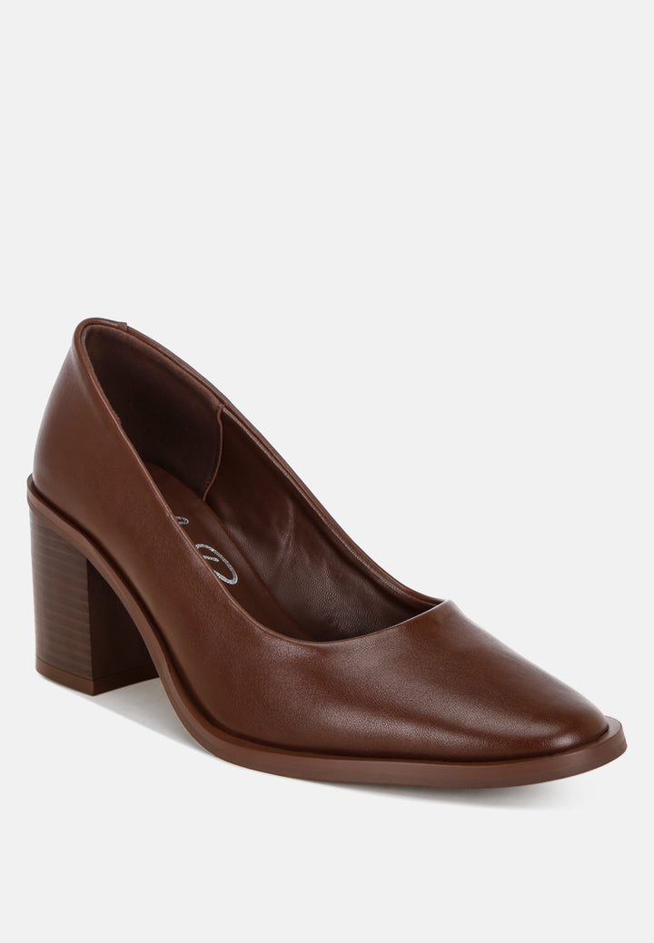 Amalina Almond Toe Block Heel Pumps#color_brown-smooth