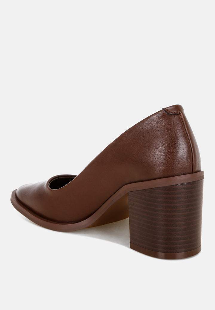 Amalina Almond Toe Block Heel Pumps#color_brown-smooth