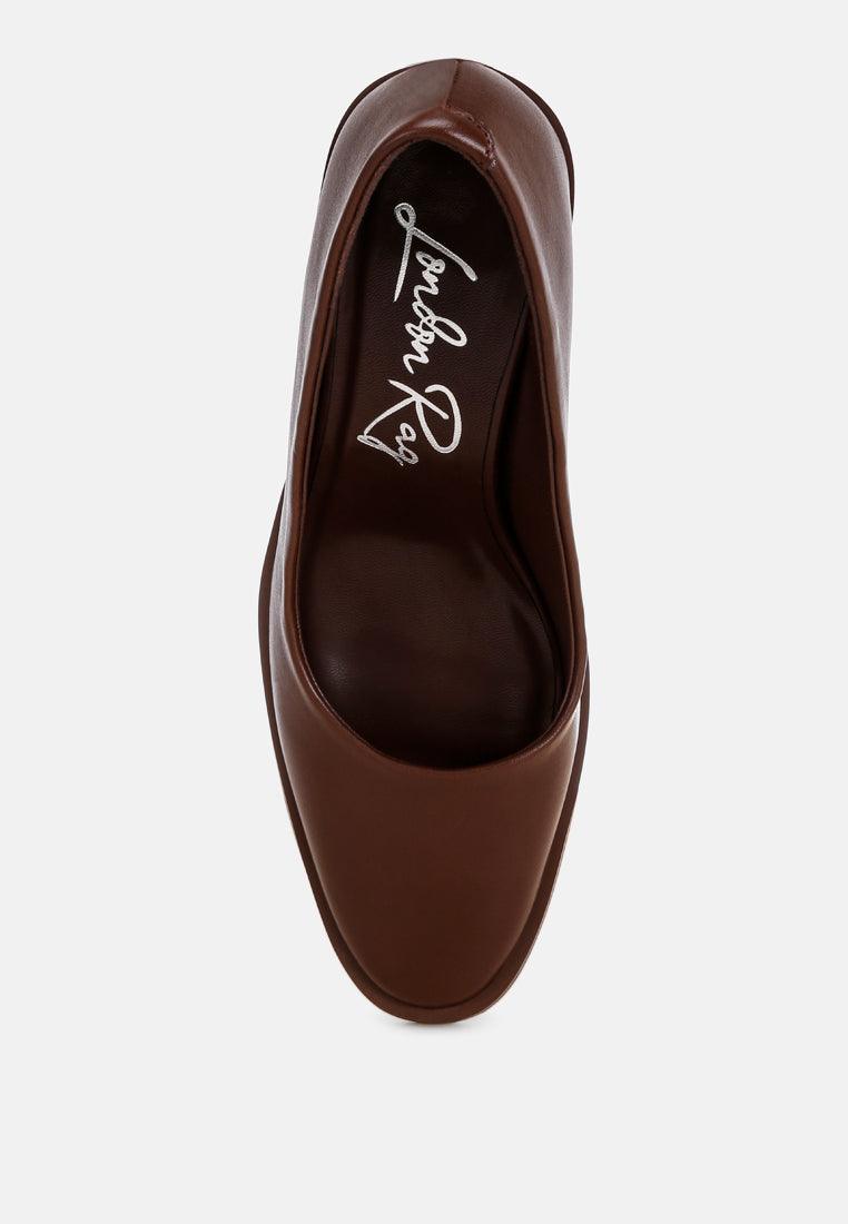 Amalina Almond Toe Block Heel Pumps#color_brown-smooth