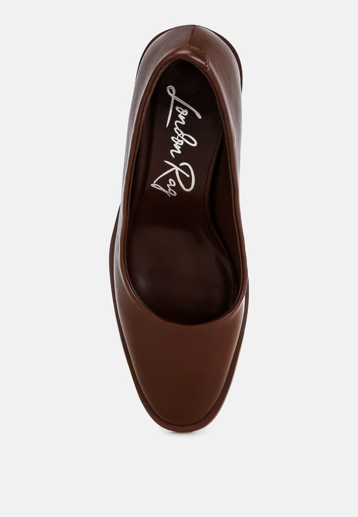 Amalina Almond Toe Block Heel Pumps#color_brown-smooth