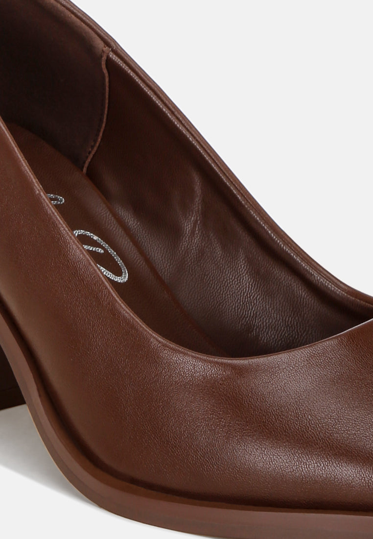 Amalina Almond Toe Block Heel Pumps#color_brown-smooth