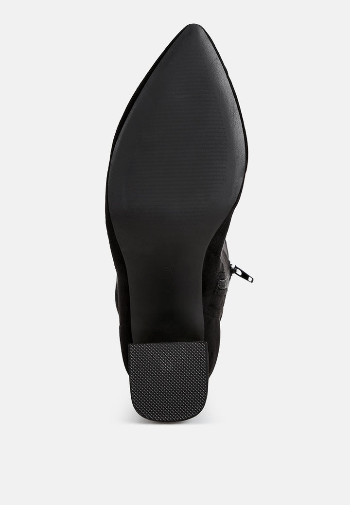 Free Form Stretchable Fit Block Heel Boots#color_black-suede
