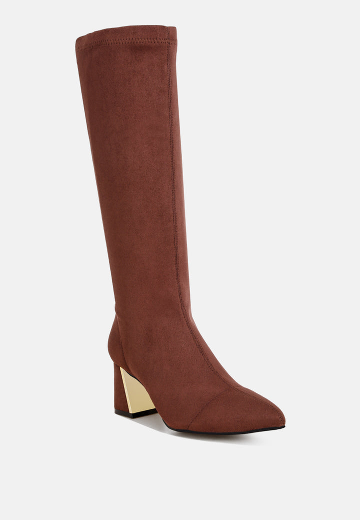 Free Form Stretchable Fit Block Heel Boots#color_brown-suede