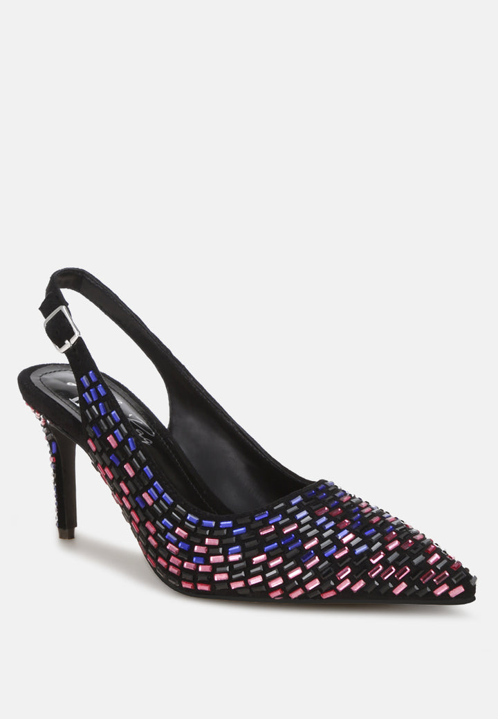 lutina rhinestones embellished slingback sandals#color_black-multi