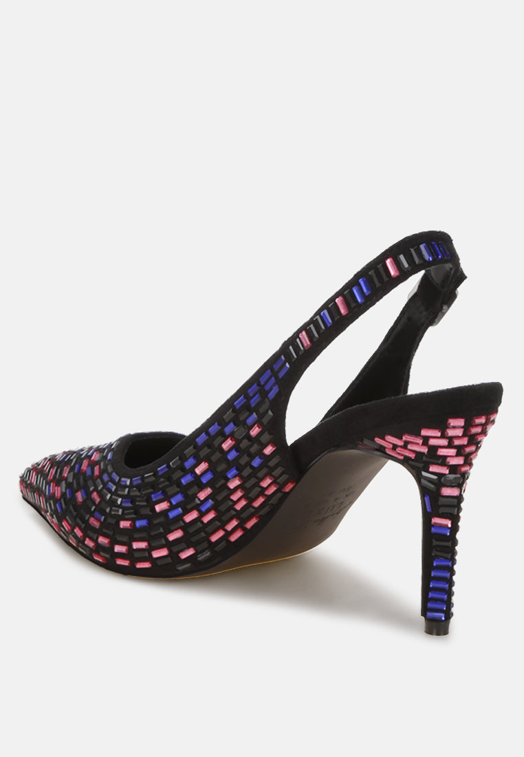 lutina rhinestones embellished slingback sandals#color_black-multi