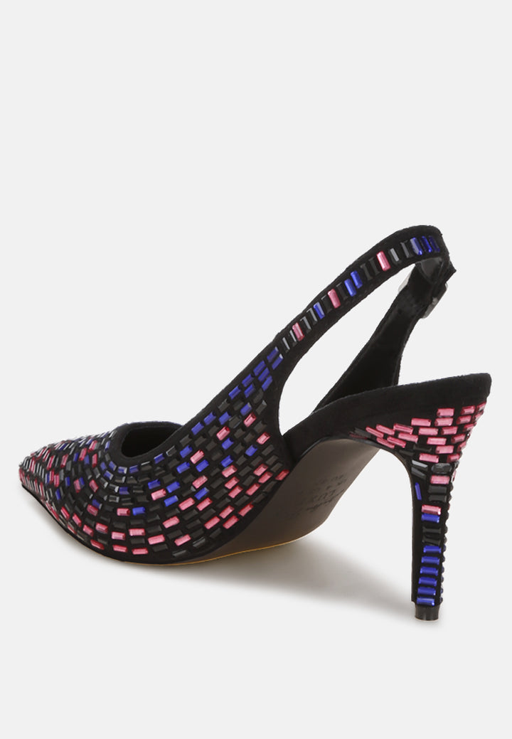 lutina rhinestones embellished slingback sandals#color_black-multi