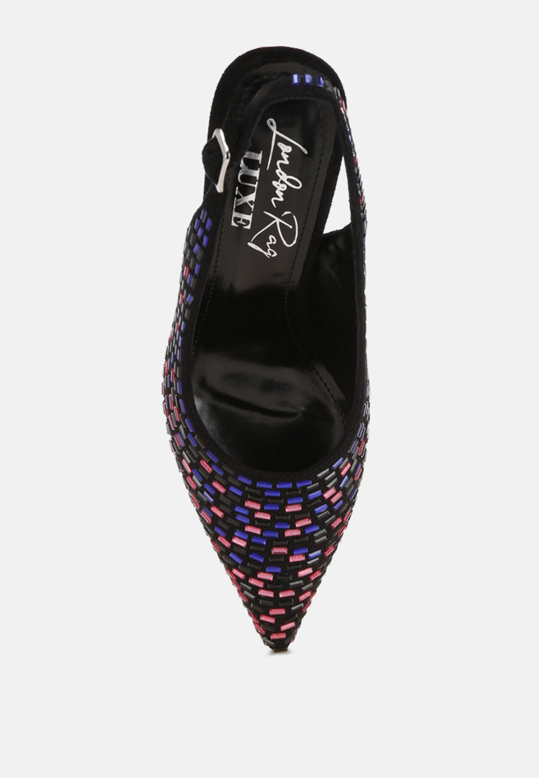 lutina rhinestones embellished slingback sandals#color_black-multi
