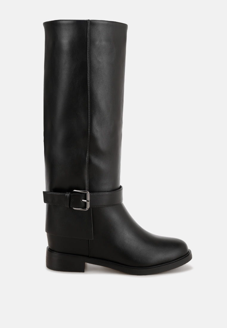 Antonia Wrap Around Buckle Detail Boots#color_black-smooth