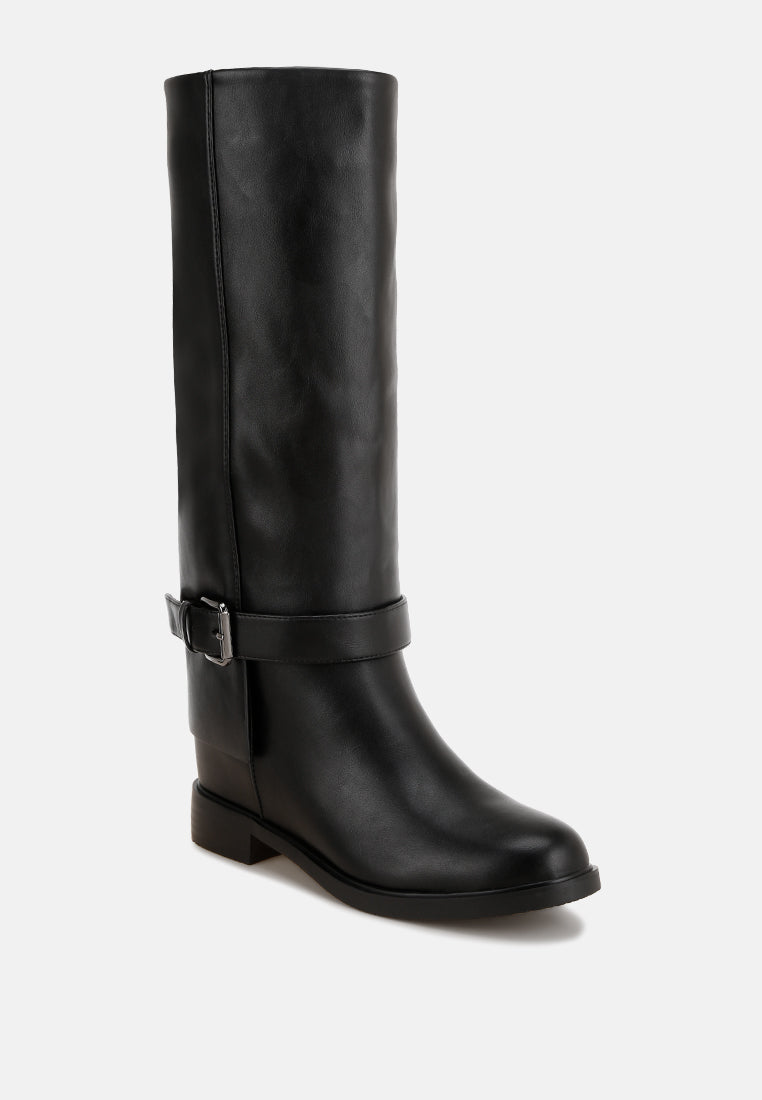 Antonia Wrap Around Buckle Detail Boots#color_black-smooth