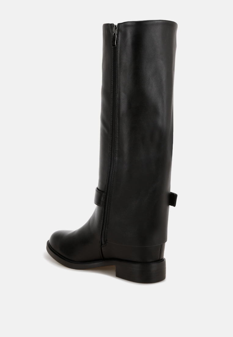 Antonia Wrap Around Buckle Detail Boots#color_black-smooth