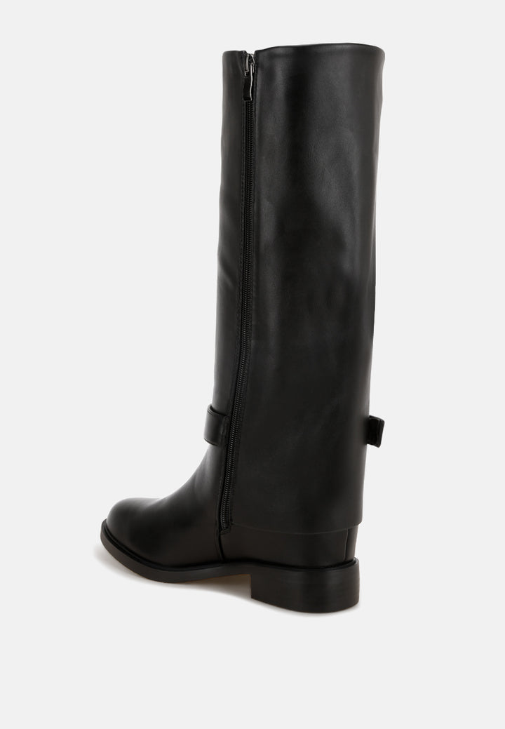 Antonia Wrap Around Buckle Detail Boots#color_black-smooth