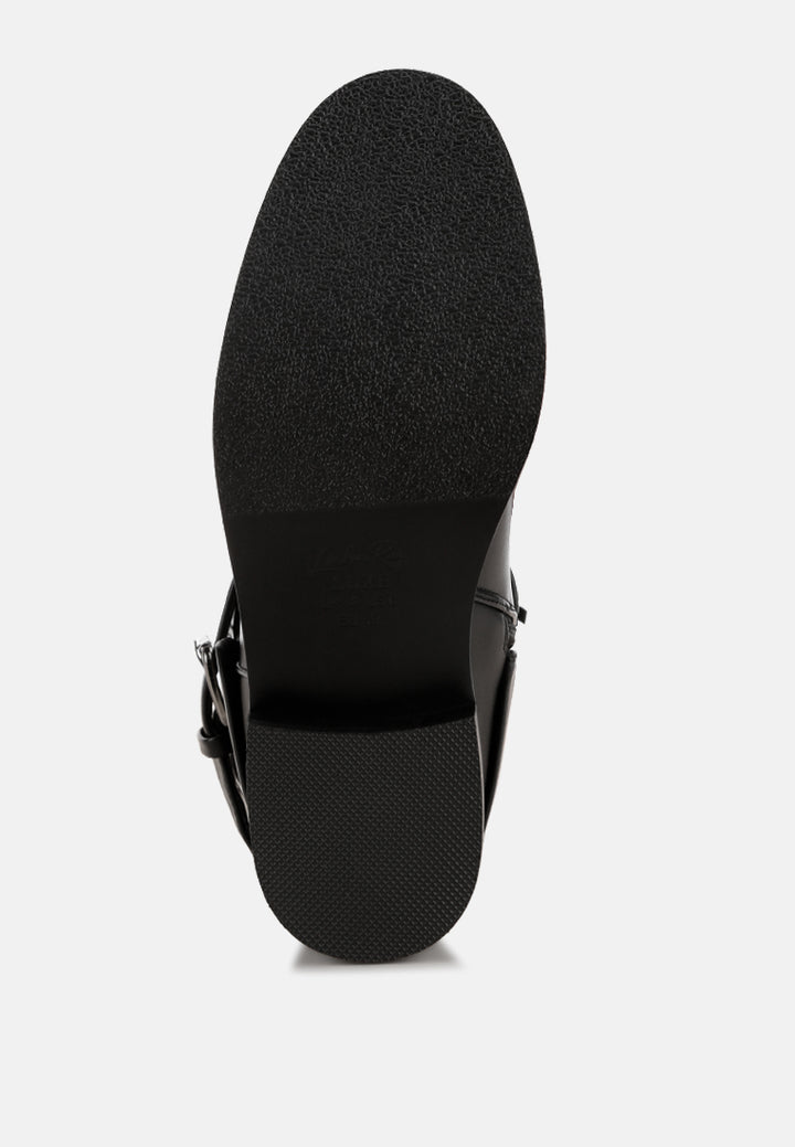 Antonia Wrap Around Buckle Detail Boots#color_black-smooth