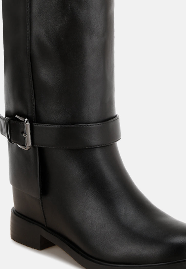 Antonia Wrap Around Buckle Detail Boots#color_black-smooth
