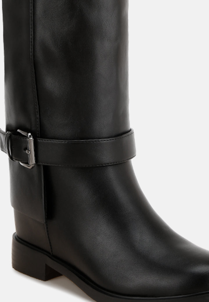 Antonia Wrap Around Buckle Detail Boots#color_black-smooth