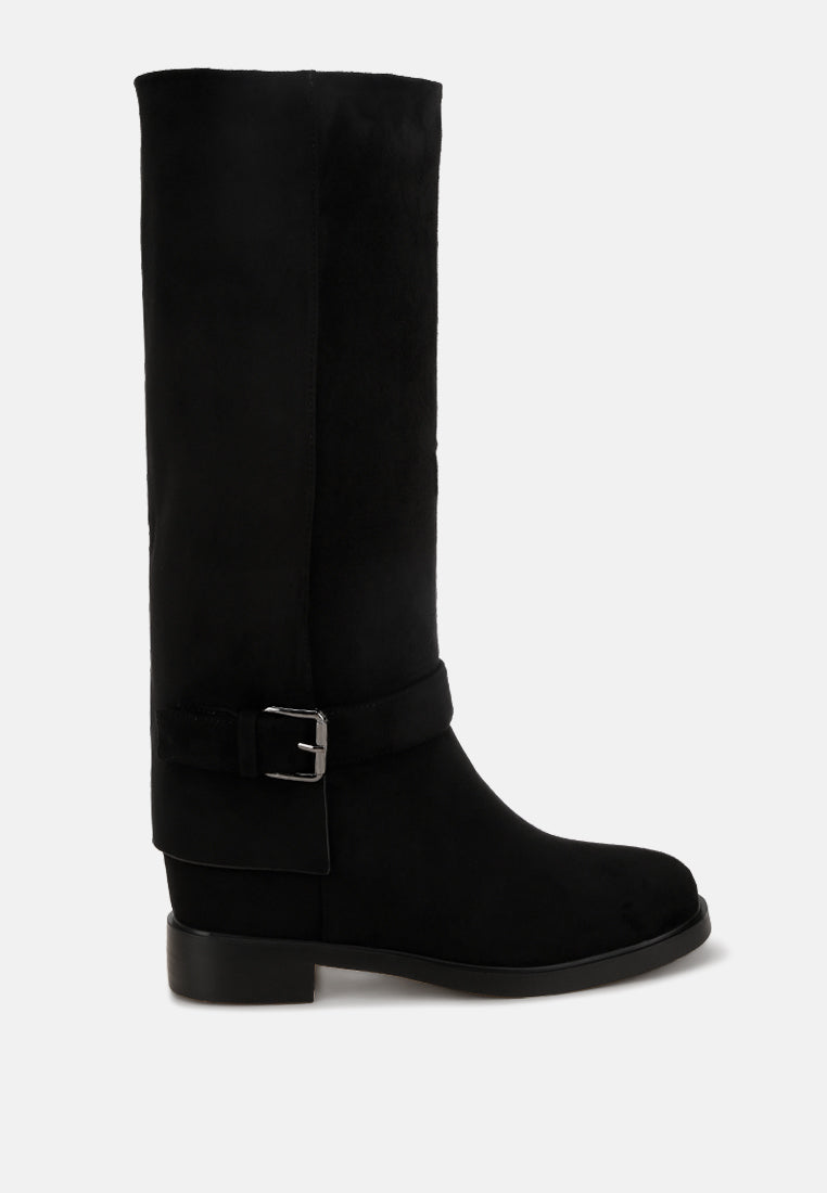 Antonia Wrap Around Buckle Detail Boots#color_black-suede