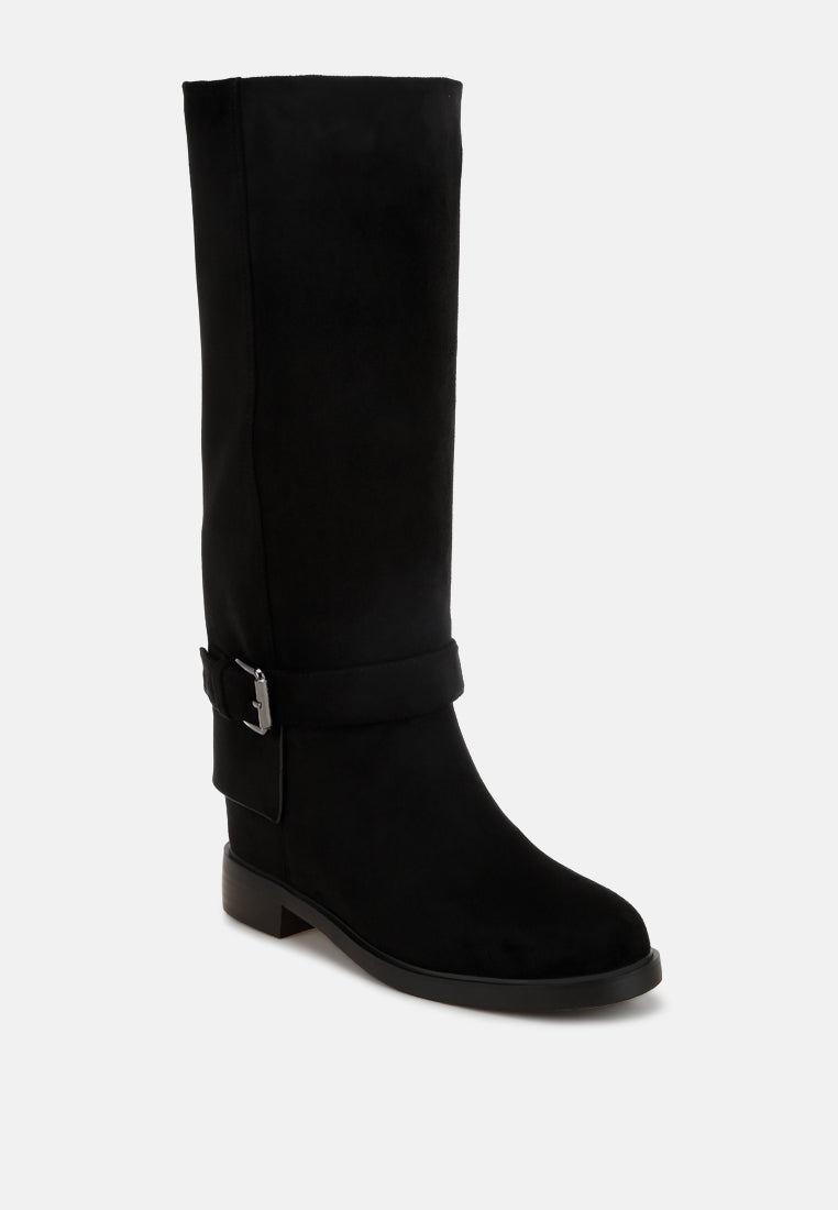 Antonia Wrap Around Buckle Detail Boots#color_black-suede