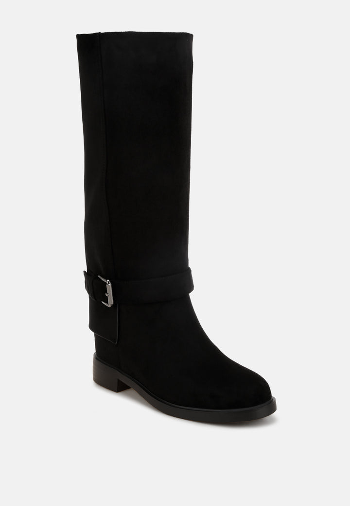 Antonia Wrap Around Buckle Detail Boots#color_black-suede