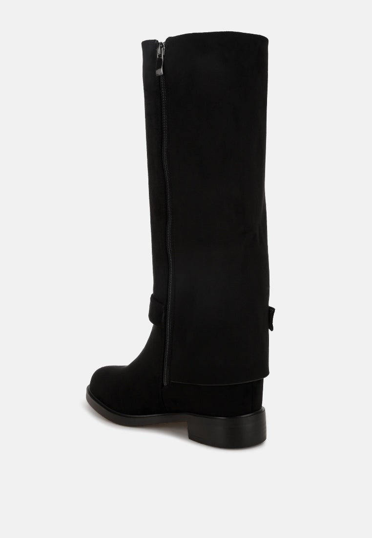 Antonia Wrap Around Buckle Detail Boots#color_black-suede