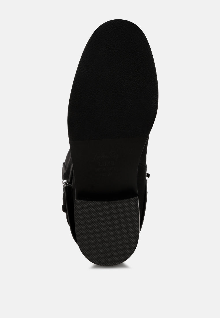 Antonia Wrap Around Buckle Detail Boots#color_black-suede