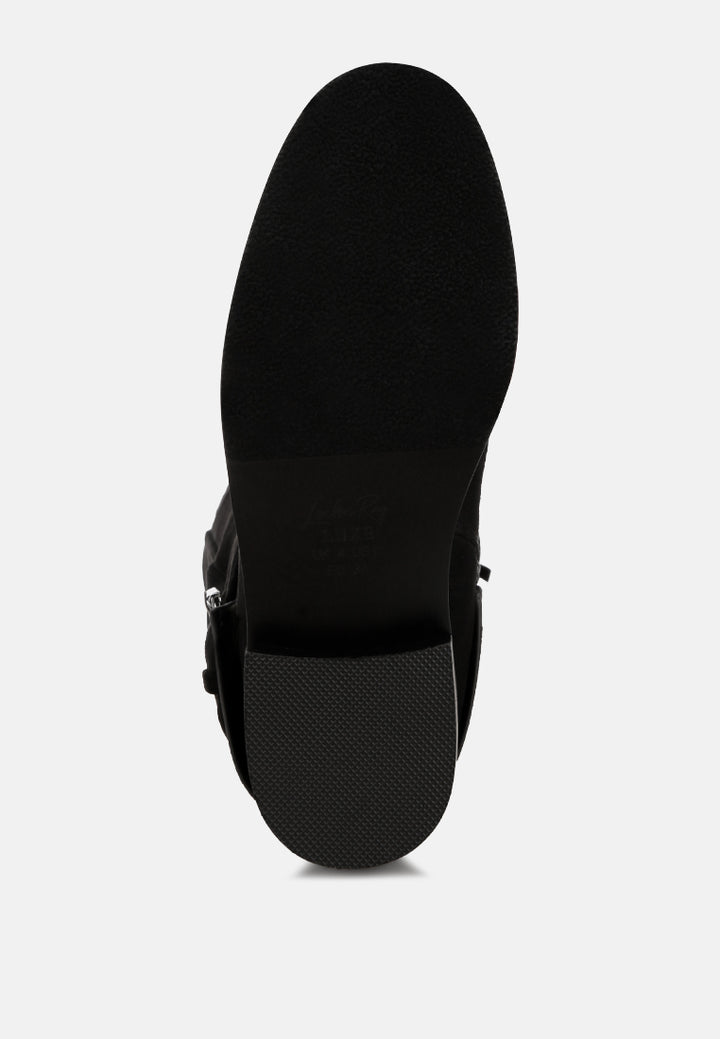 Antonia Wrap Around Buckle Detail Boots#color_black-suede