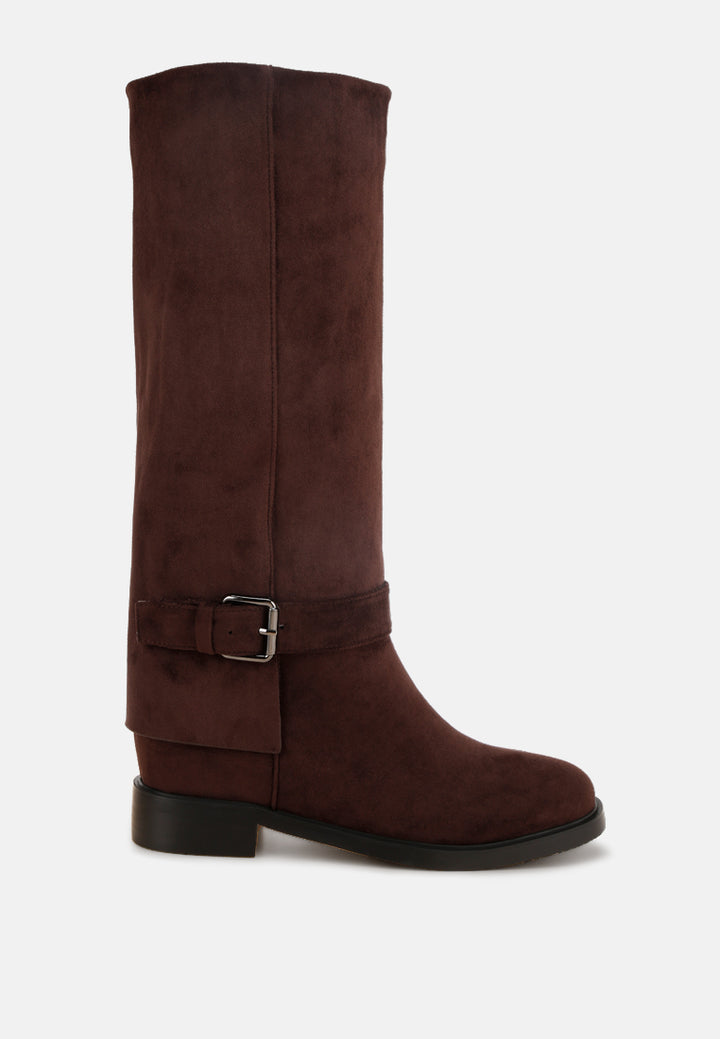 Antonia Wrap Around Buckle Detail Boots#color_brown-suede